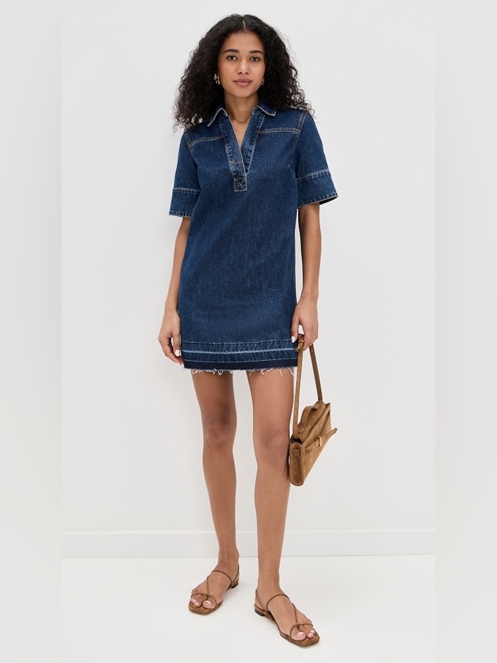 Veronica Beard Felice Denim Mini Dress Raw Hem Blue Size S $400